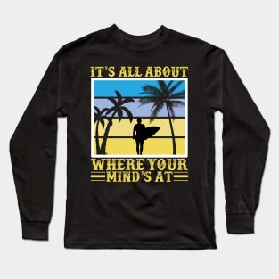 sunset sea beach surfboard sand ocean wave Long Sleeve T-Shirt